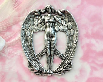 ANTIQUE SILVER Angel Lilith Winged Goddess Stamping ~ Jewelry Oxidized Finding (C-304)