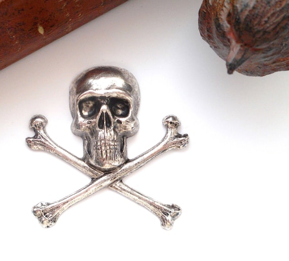 ANTIQUE SILVER Large Skull and Bones Stamping Skeleton ~ Jewelry
