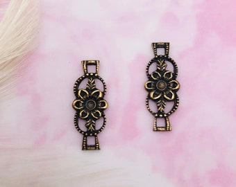 ANTIQUE BRASS (2 Pieces) Victorian Filigree Floral Connector Link Stamping ~ Jewelry Ornamental Finding Deco Nouveau (BB-032)