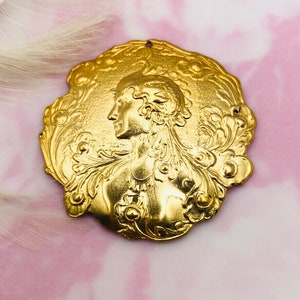 Hera BRASS Peacock Warrior Goddess Medallion Stamping - Ornament Findings (DD-010)