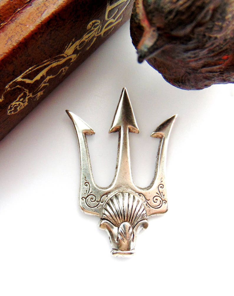 Neptune ANTIQUE SILVER Poseidon's Trident Shell Stampings Etsy