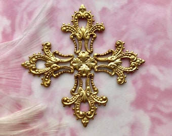 Cross BRASS Filigree Baroque Maltese Stamping ~ Jewelry Ornament Findings ~ Raw Brass Stamping (CB-3044)