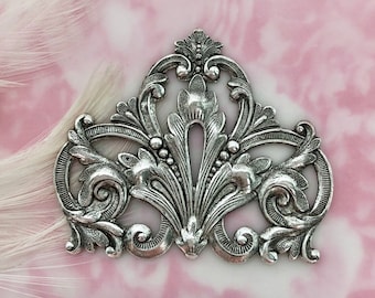 ANTYCZNE SREBRNE Crest Flourish Scroll Leaf Stamping ~ Biżuteria Antyczne Srebrne Wykończenia (FA-6081)
