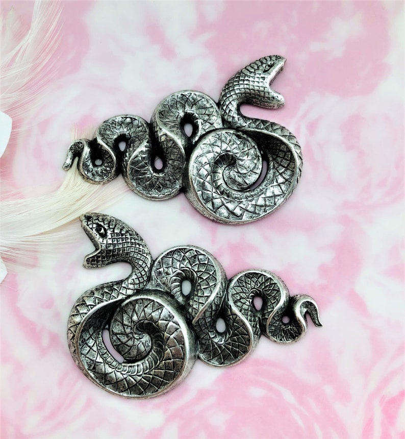 C-503 Large Serpent Snake Stampings ~ Jewelry Brass Findings ~ Brass Stamping 1 Pair ANTIQUE SILVER