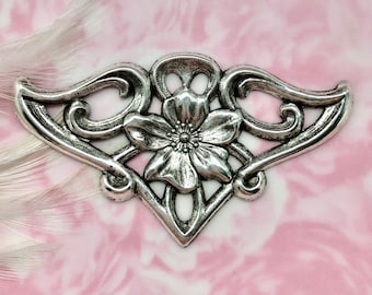ANTIQUED SILVER Flourish Flower Stampings ~ Jewelry Ornament Findings  (FB-6012)