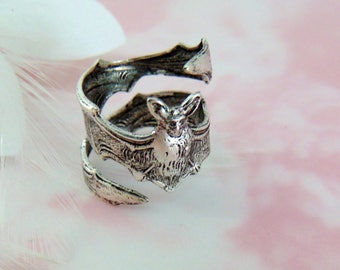 3 Rings Mentor of the Night Bat Ring ANTIQUED STERLING SILVER ~ Steampunk ~ Gothic Bat Ring