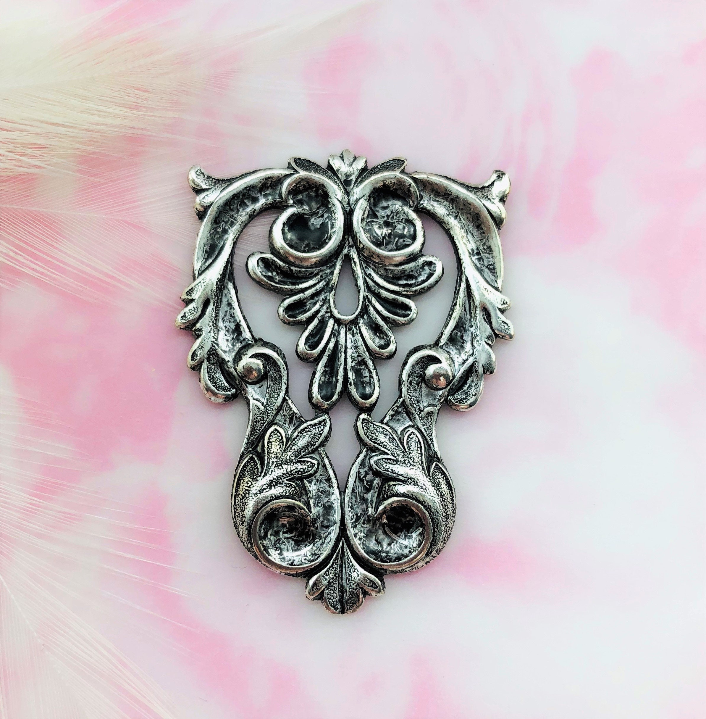 antique silver crest art nouveau leaf crest stamping jewelry etsy antique silver crest art