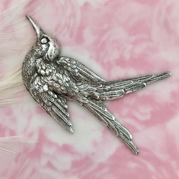 ANTIQUE SILVER Large Bird Stamping Sparrow - Swallow ~ Jewelry Findings (FA-6031)