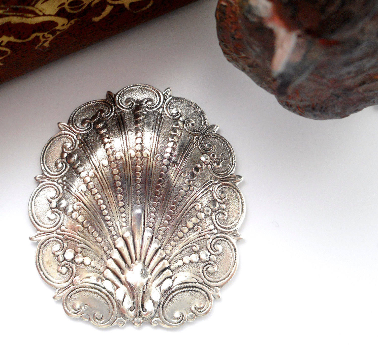 Shell Stamping Seashell ANTIQUE SILVER Ornate Shell Stamping ~ Jewelry Oxidized ...