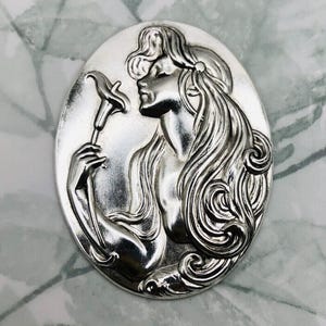 ANTIQUE SILVER Small Art Nouveau Woman with Lily Stampings ~ Mermaid Jewelry Oxidized Findings (C-303)