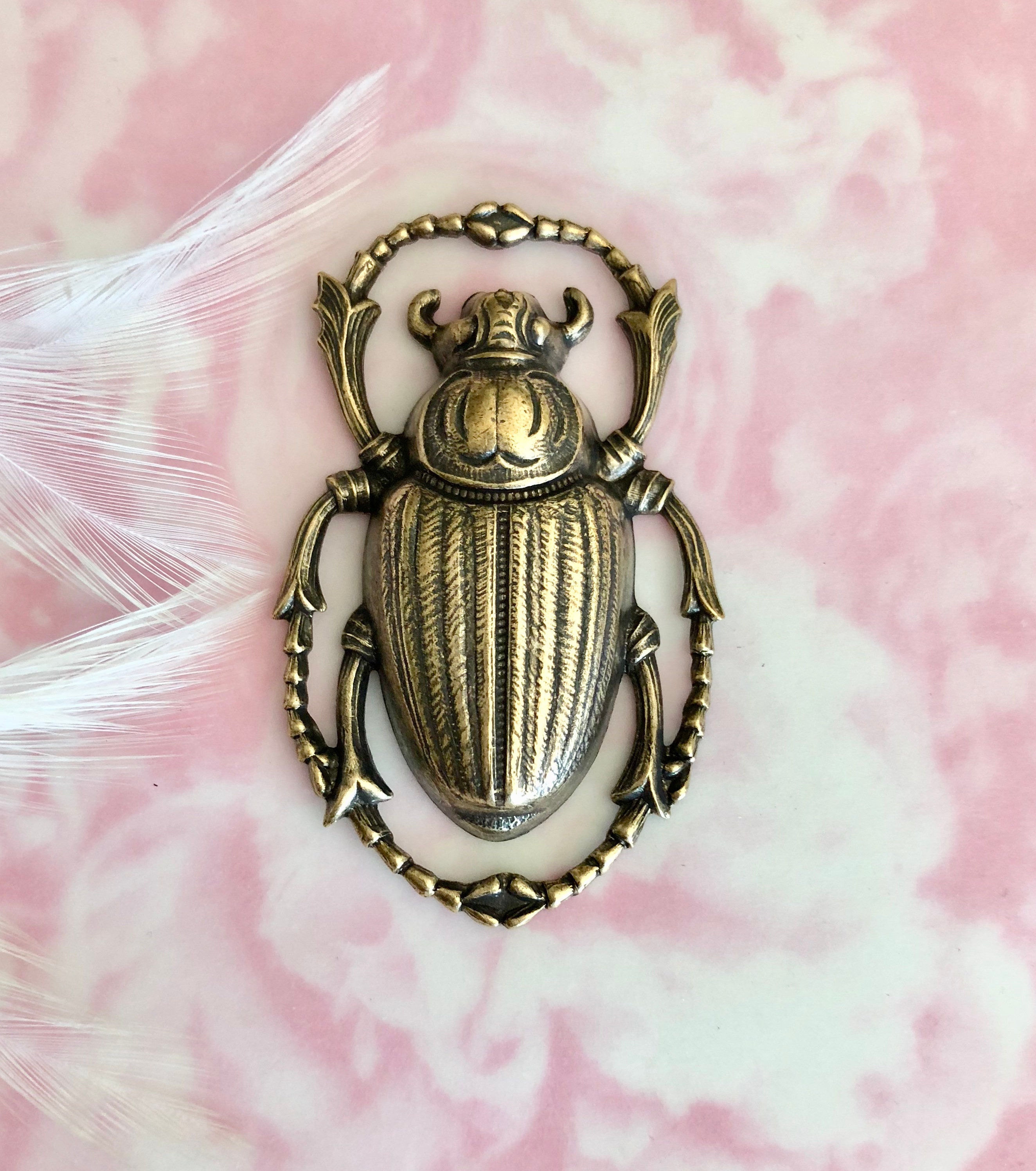 Style: Egyptian Scarab BEETLE Stamping Finish: Antique Ox Brass Quantity: 1...