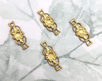 BRASS (4 Pieces) Victorian Filigree Floral Connector Link Stamping ~ Jewelry Ornamental Finding Deco Nouveau (BB-032)