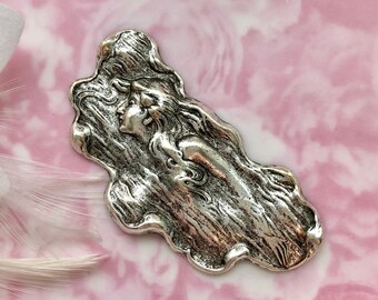 Silver Siren Mermaid ANTIQUE SILVER Water Nymph Stampings ~ Jewelry Findings (C-302)