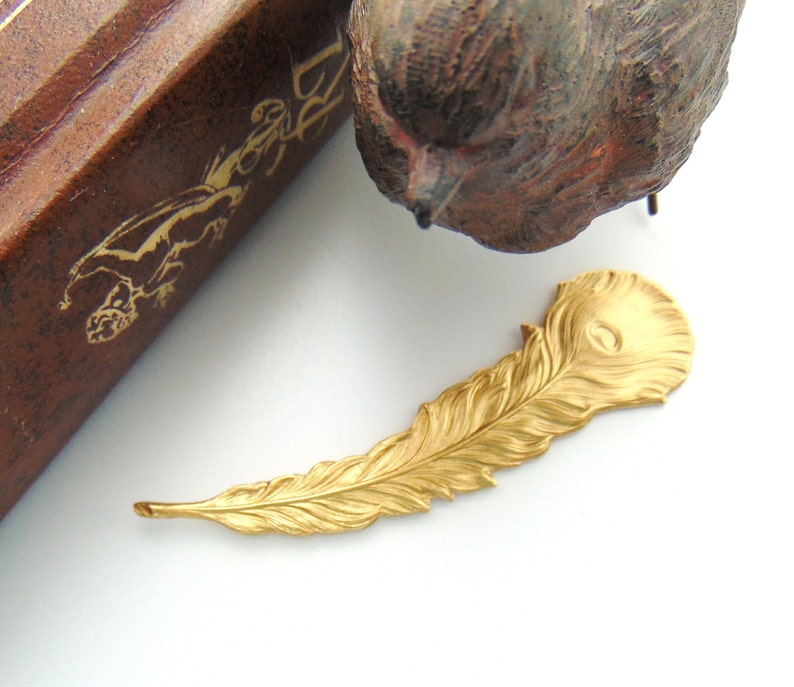 BRASS Peacock Feather Stamping Jewelry Ornament Findings Brass Stampings C-607 image 2