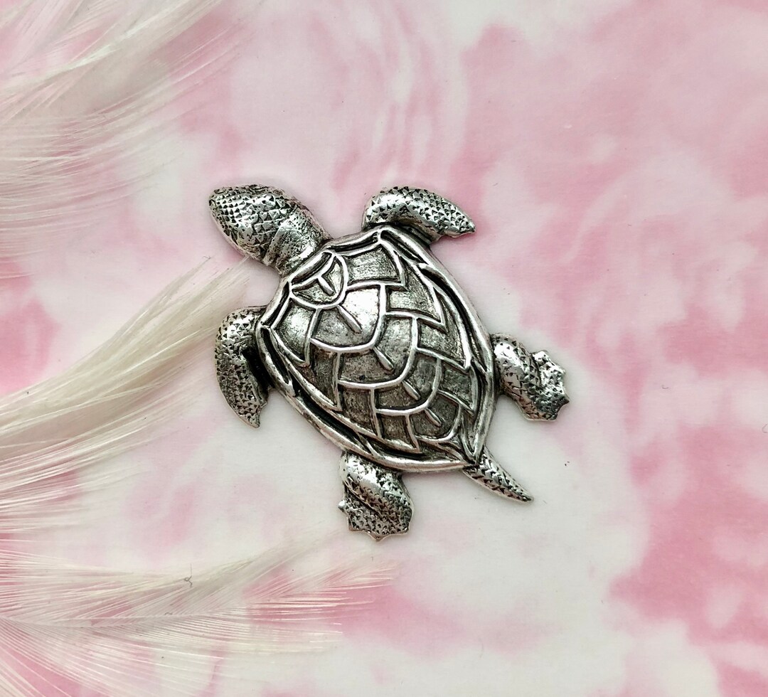 ANTIQUE SILVER (2 Pieces) Large Sea Turtle Stamping - Jewelry Findings ...