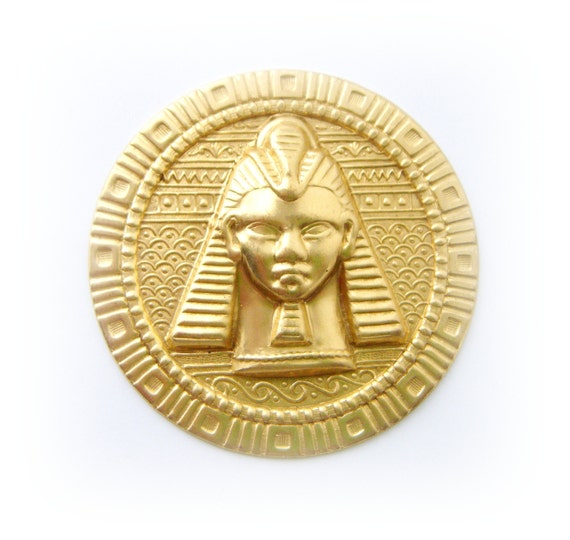 FC-19 BRASS Round Embossed Egyptian KING TUT Stamping ~ Jewelry Finding