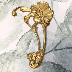 MOSIĄDZ Art Nouveau Poppy Flower Stamping ~ Biżuteria Ozdobne Wykończenia ~ Mosiądz Stemplowanie (C-1405)