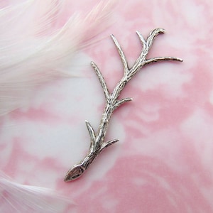 ANTIQUE SILVER (2 Pieces) Woodland Twig Tree Branch Stampings ~ Jewelry Ornament Oxidized Findings (E-564)