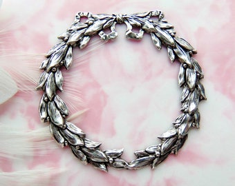 Leaves ANTIQUE SILVER Large Greek Laurel Leaf Wreath Stamping ~ Jewelry Finding ~ Oxidized Brass Stamping (C-707)