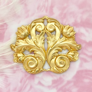BRASS Flourish Scroll Flower & Leaves Acanthus Leaf Stamping ~ Jewelry Ornament Brass Findings ~ Brass Stamping (FB-6042)
