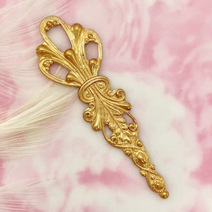 Plume Panache BRASS (2 Pieces) Filigree Victorian Ornament Stampings ~ Jewelry Brass Findings ~ Brass Stampings (FB-6065 Flat)