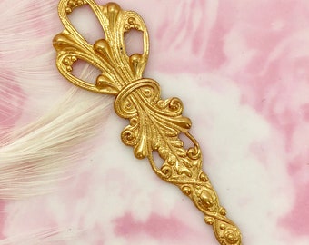 Plume Panache BRASS (2 Pieces) Filigree Victorian Ornament Stampings ~ Jewelry Brass Findings ~ Brass Stampings (FB-6065 Flat)