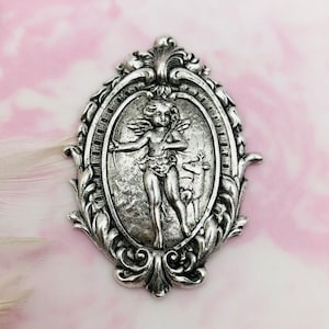 ANTIQUE SILVER Neo Victorian High Relief Cherub Deer Crest Cameo Stampings - Jewelry Ornament Findings ~ Brass Stamping (CC-044)