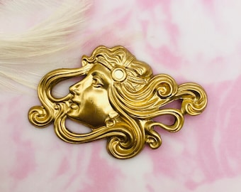 BRASS Art Deco Goddess Lady Stamping - Jewelry Findings (L-103)