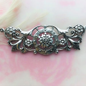 ANTIQUE SILVER Nautical Floral Bar Stamping ~ Jewelry Brass Finding Ornament (FB-6110)