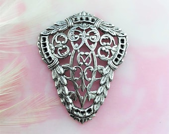 ANTIKES SILBER Crest griechische filigrane Blumen Stanzteile ~ Schmuck Messing Zubehör ~ Messing Stanzteile (BB-011)