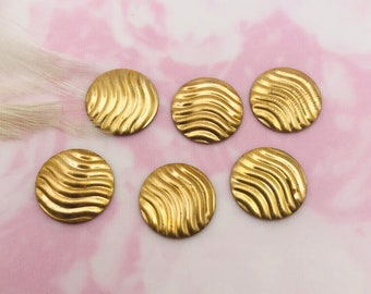 BRASS (6 Pieces) Embossed Round Stamping ~ Jewelry Earring Findings (MI-003)