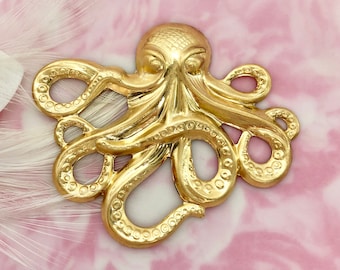 Octopus BRASS Nautical Sea Creature Stamping - Jewelry Ornament Findings ~ Pendant Brass Stamping (E-24)