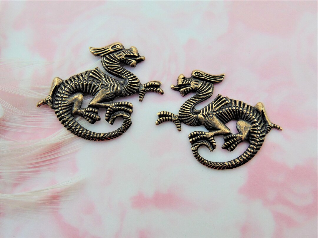 希少なアンティーク真鍮 (1 ペア) 小さなドラゴン アジアン
