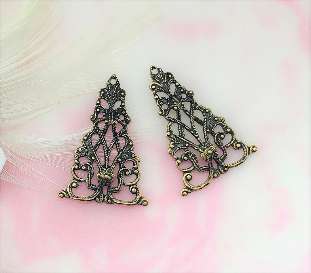 2 Pc Matte Silver Oxidized Filigree Dangle Jewelry Findings – Brass Plated
