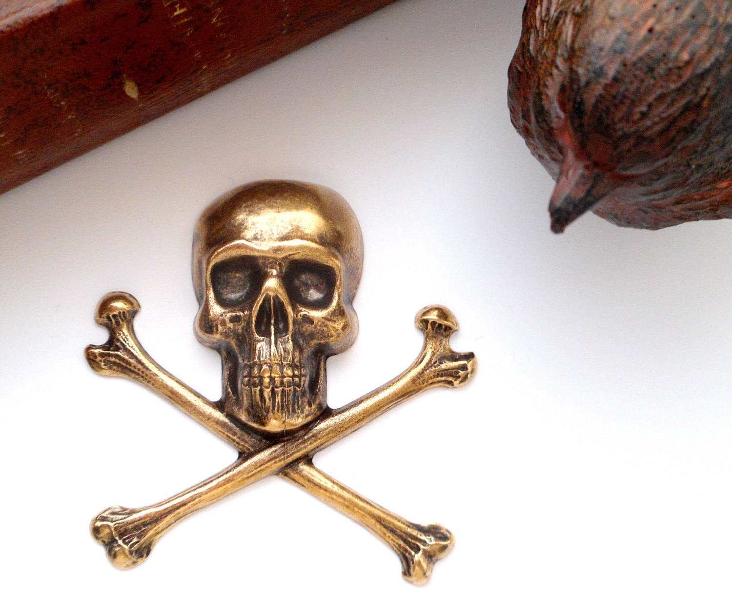 ANTIQUE BRASS Large Skull and Bones Stampings ~ Jewelry Ornamental