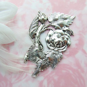 ANTIQUE SILVER Rose Flower Stampings ~ Jewelry Cabbage Rose Findings ~ Brass Stamping  (FC-22)