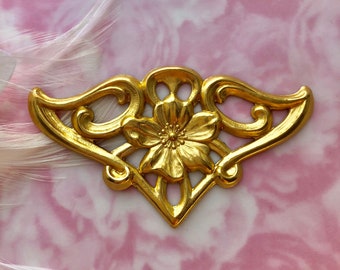 BRASS FLOURISH Flower Scroll Ornament Brass Stampings ~ Jewelry Floral Brass Findings (FB-6012)