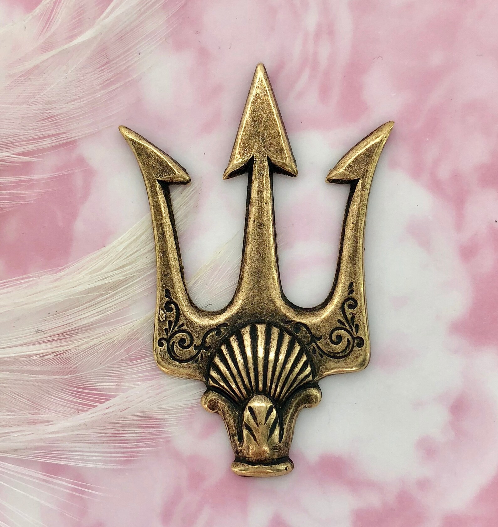 ANTIQUE BRASS Poseidon's Trident Shell Spear Stamping Etsy