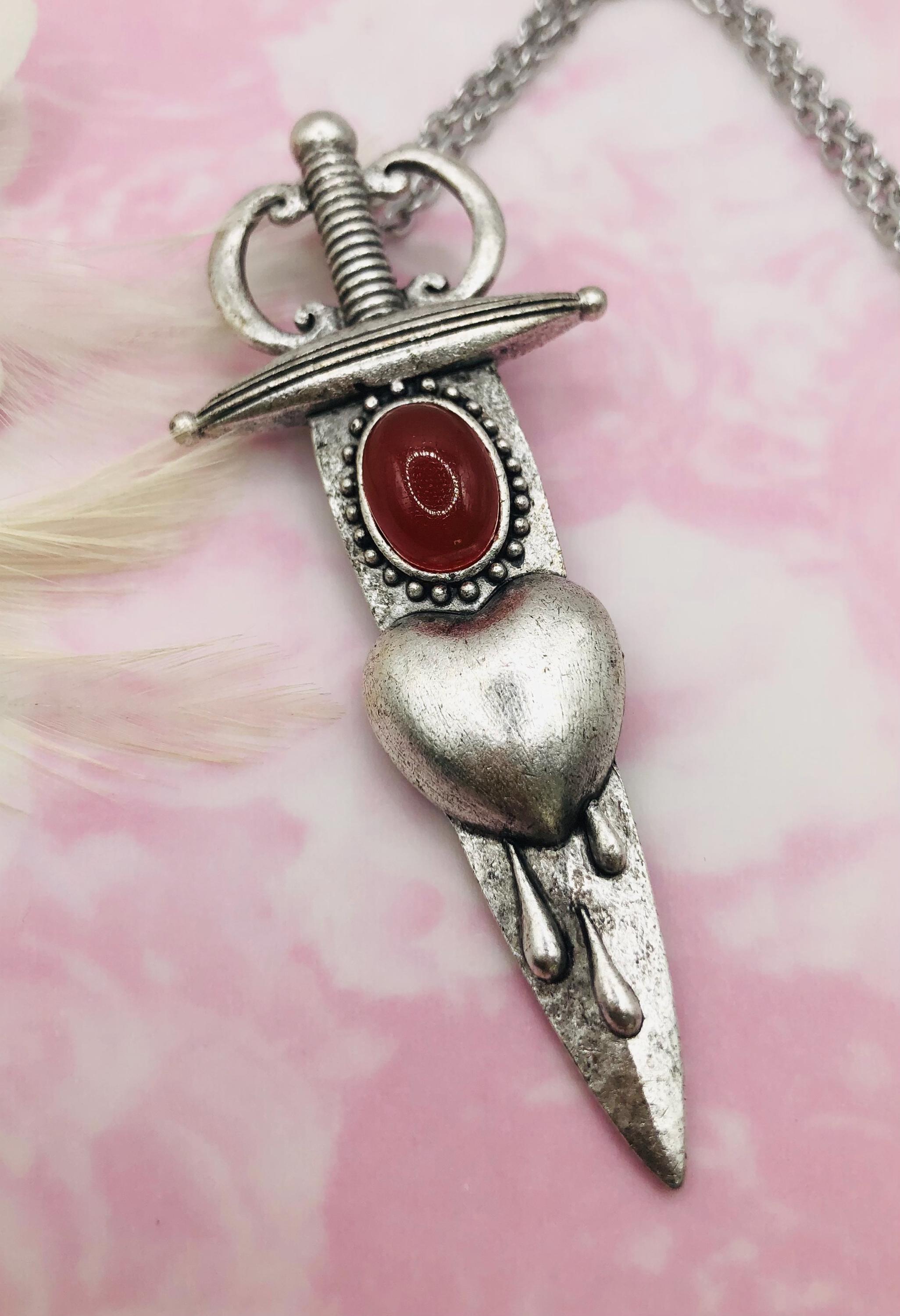 ANTIQUE SILVER Bleeding Heart Dagger With Red Onyx (carnelian