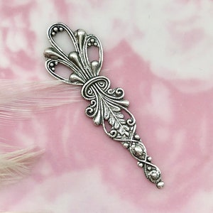 ANTIQUED SILVER (2 Pieces) Victorian Ornament Panache Stamping ~ Jewelry Oxidized Findings  (FB-6065 Flat)