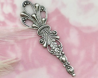 ANTIQUED SILVER Victorian Ornament Panache Stamping ~ Jewelry Oxidized Findings  (FB-6065 Flat)