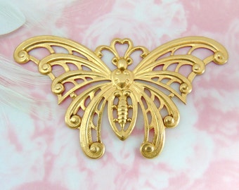 BRASS Large Nouveau Lace Wing Butterfly Stampings ~ Jewelry Ornament Brass Findings (FC-16)