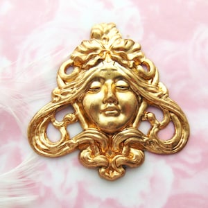 Vintage BRASS Large Art Nouveau Star Goddess Stamping ~ Jewelry Ornament Findings ~ Brass Stampings (C-203)