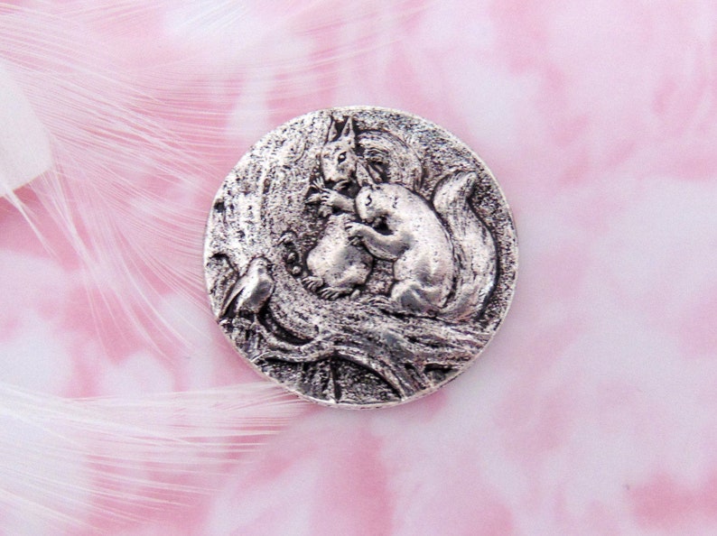 ANTIQUE SILVER Woodland Birds And Squirrels Stamping ~ Jewelry Squirrel Findings E-272