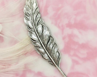 Feather ANTIQUE SILVER (2 Pieces) Large Plume Stamping ~ Jewelry Oxidized Findings (FA-6094)