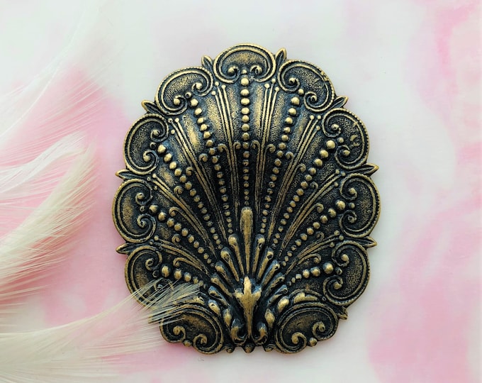 ANTIQUE SILVER Art Nouveau Shell Motif Plaque Stamping With Ring ...