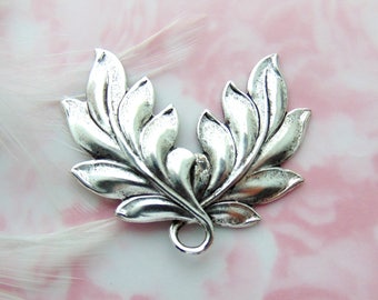 PLATA ANTIGUA Estampado de hojas dobles Art Nouveau ~ Componentes de joyería con forma de hoja ~ Estampado de latón oxidado (FA-6087)