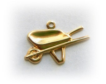 BRASS (18 Pieces)  Wheelbarrow Stamping Gardening Theme Charms Findings (FM)