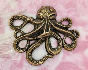 Estampado de pulpo con forma de criatura marina - Componentes ornamentales de latón antiguo para joyería ~ Estampado de latón oxidado (E-24)