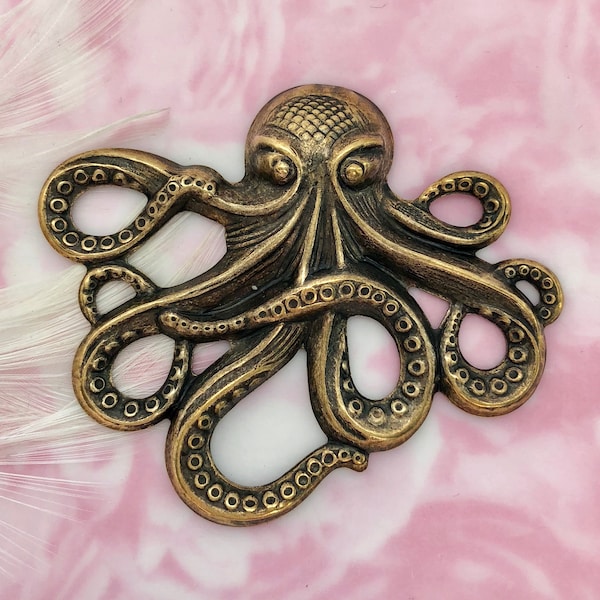 Sea Creature Octopus Stamping - ANTIQUE BRASS Jewelry Ornamental Findings ~ Oxidized Brass Stamping (E-24)